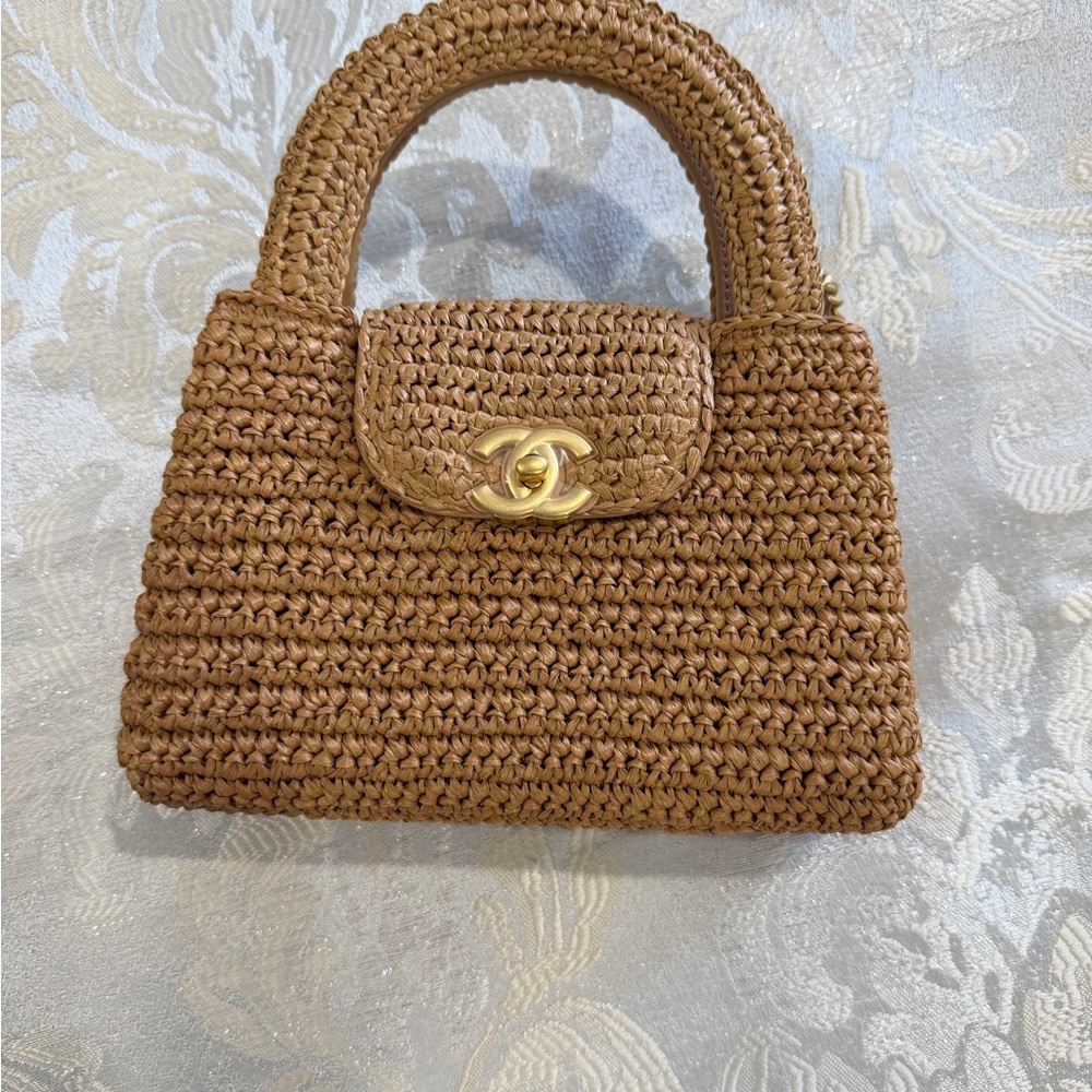 CHANEL Brown Woven Mini Bag with Gold Accent